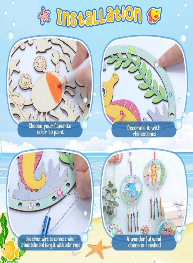 TREACLUB 12Pack Wind Chime Kit for Kids Make Your Own Ocean Animals Wind Chime DIY Coloring Wood Crafts Summer Wooden Arts and Crafts Under Sea Ornaments for Boys Girls School Activities Party Decoration - Image 3